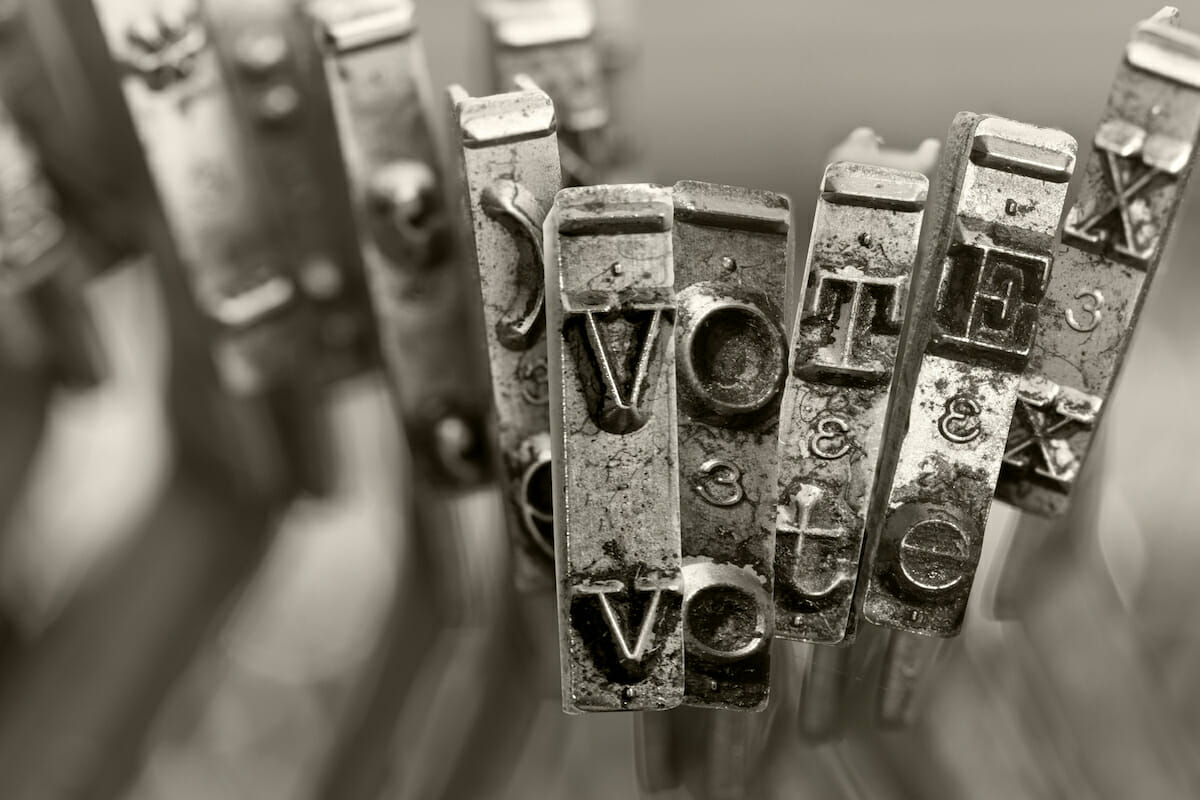 the word VOTE with old typwriter keys monochrome